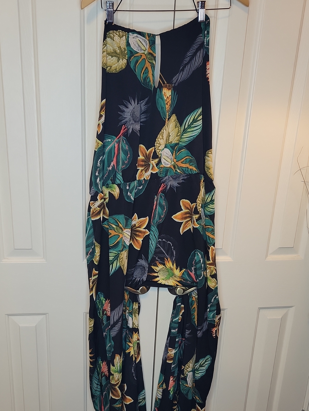 SHEIN Black Tropical Floral High-Low Jumpsuit